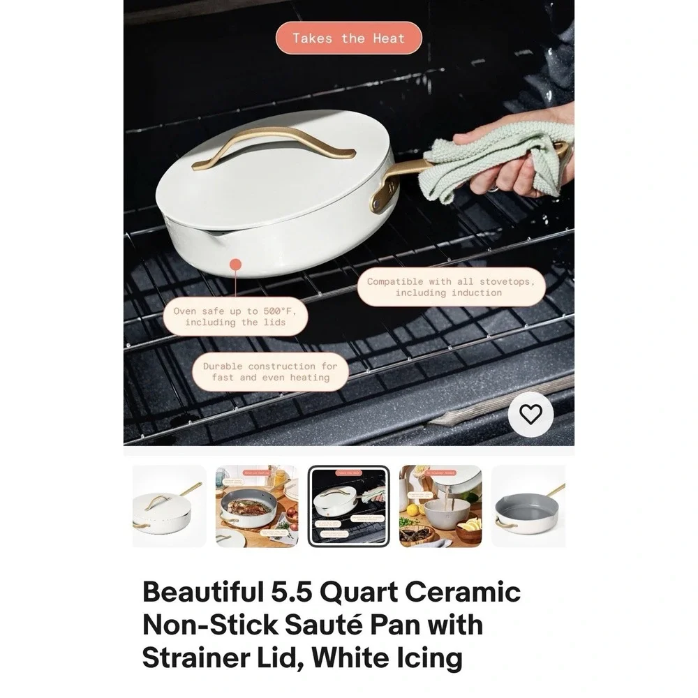 Drew Barrymore Beautiful 5.5 Quart Ceramic Non-Stick Sauté Pan w/ Strainer Lid